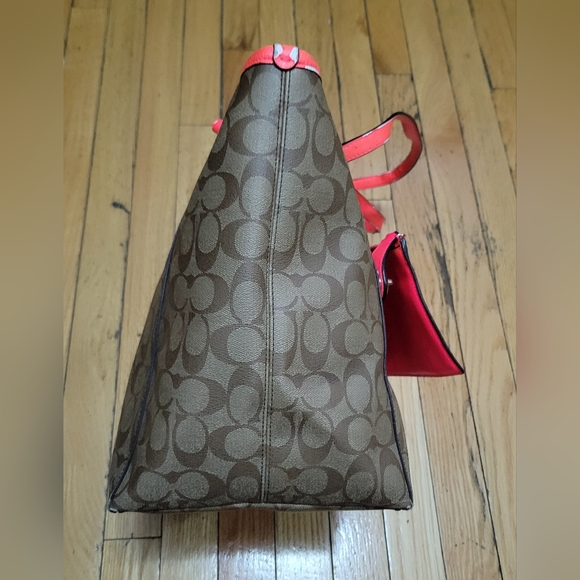 Coach Brown and Red Signature Tote Bag - Picture 7 of 14